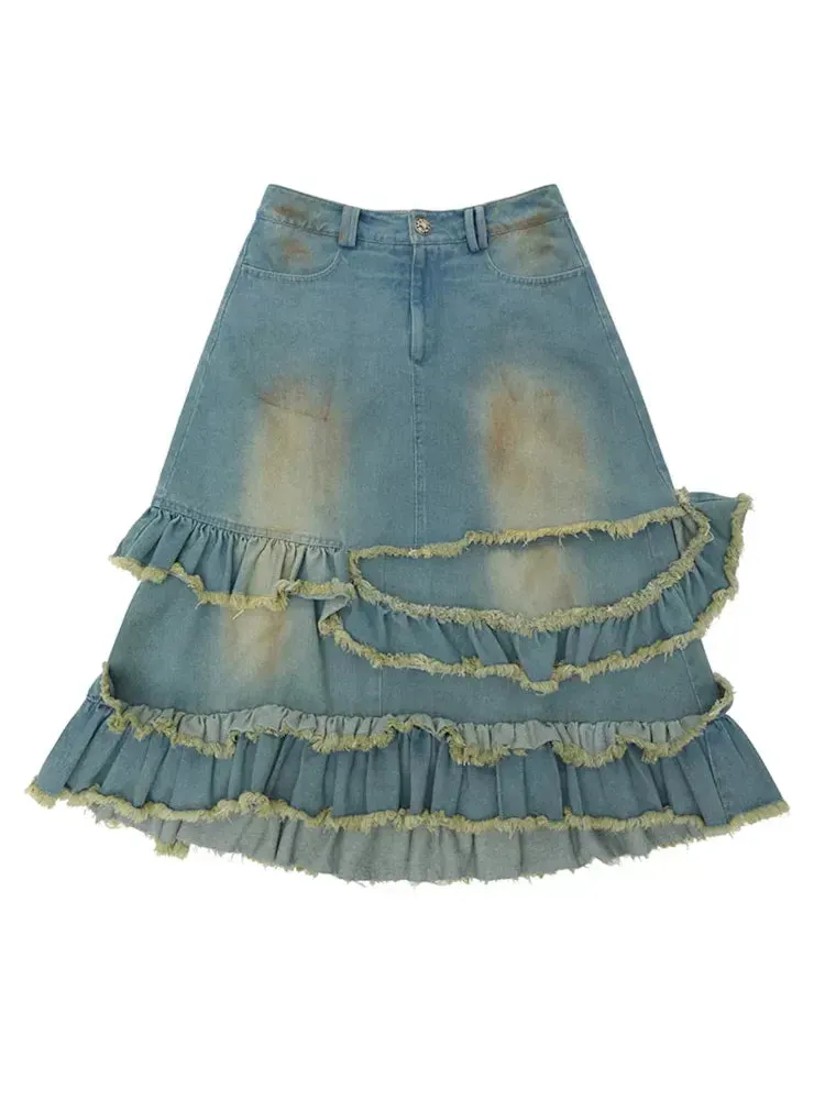 Raw Edge Mud Dye Denim Skirt【s0000009411】