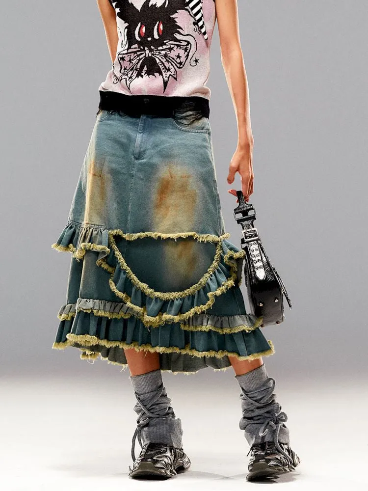 Raw Edge Mud Dye Denim Skirt【s0000009411】