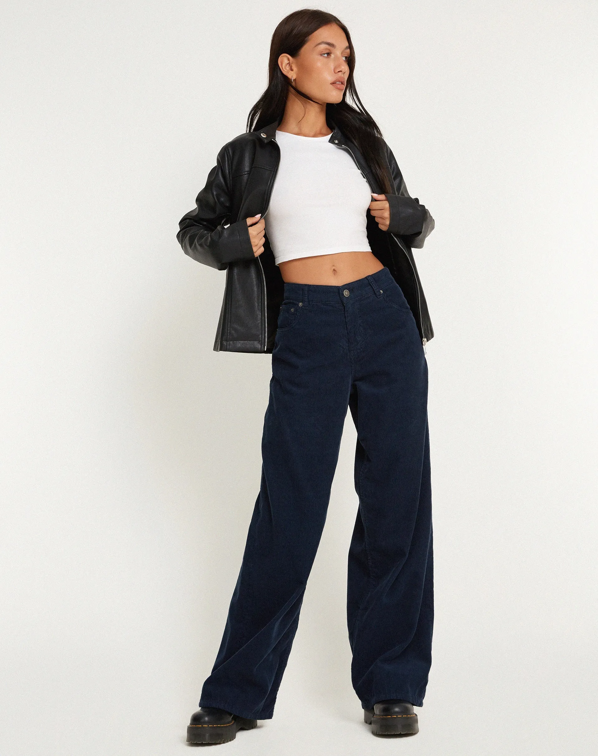 Roomy Extra Wide Low Rise Jeans in Cord Navy