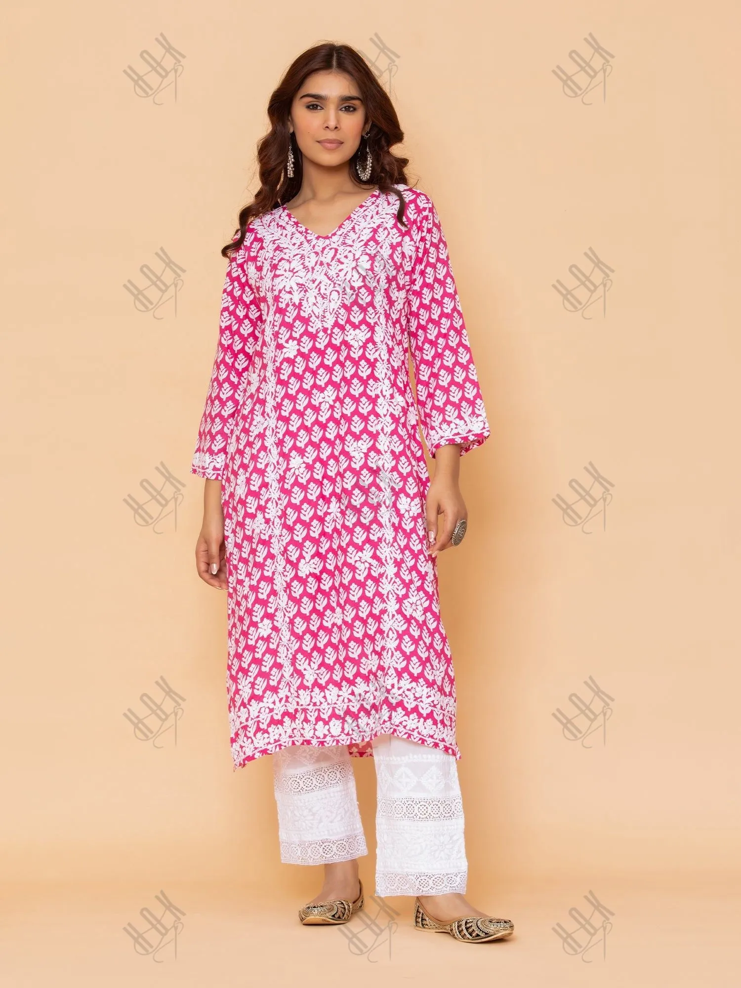 Saba Chikankari Kurta in Muslin - Pink