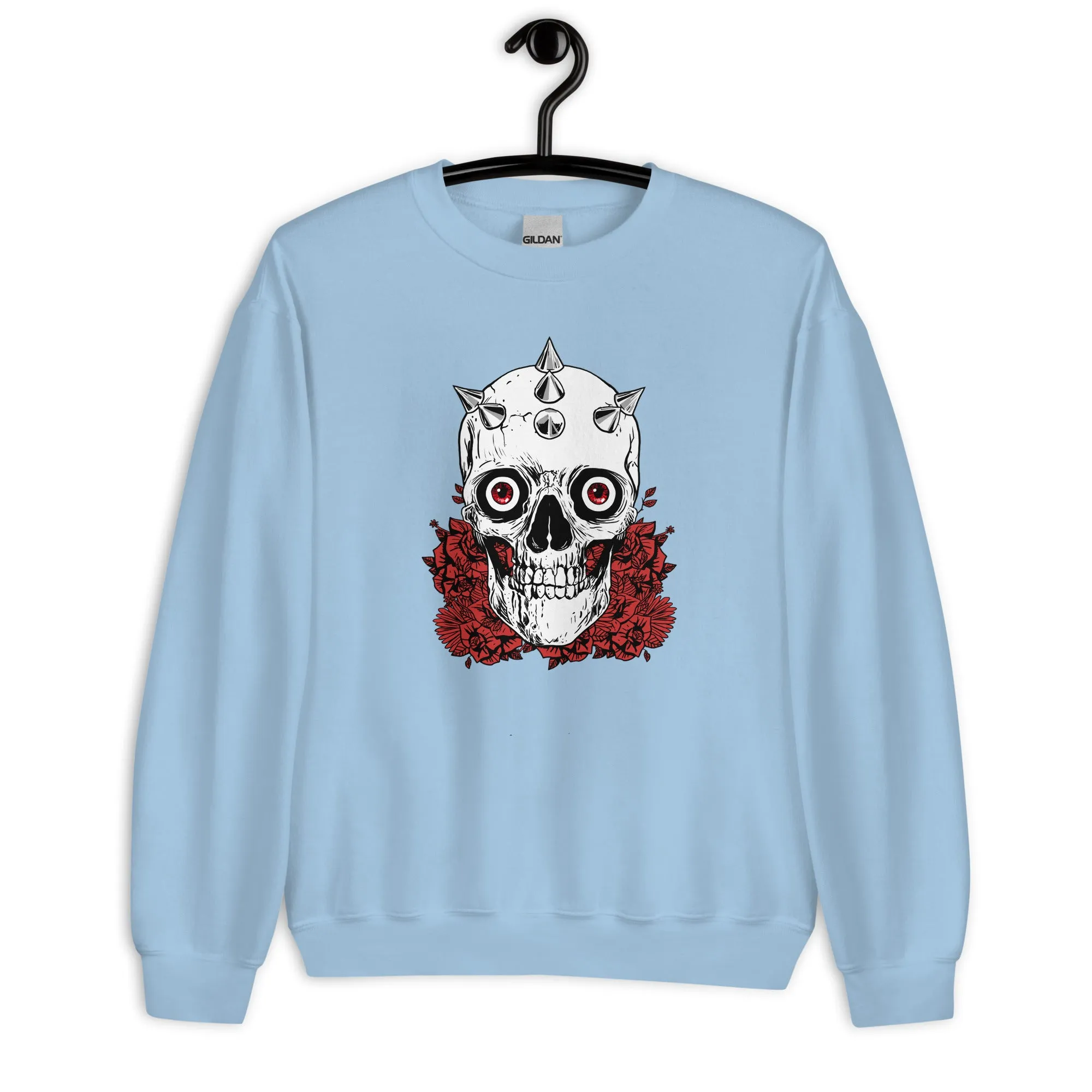 Skull Sweater / Soft Goth Sweatshirt / Light Pink - Light Blue - White