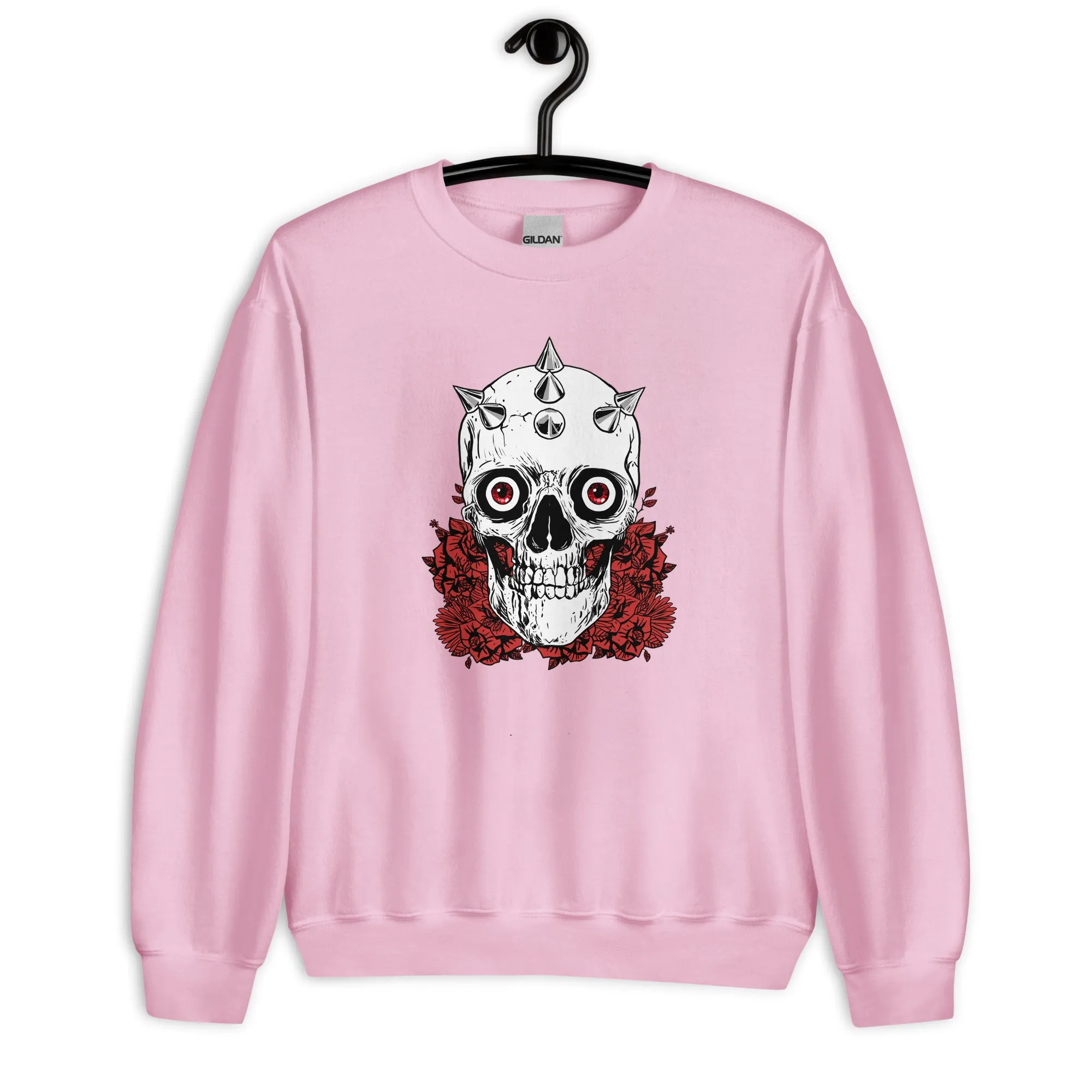 Skull Sweater / Soft Goth Sweatshirt / Light Pink - Light Blue - White