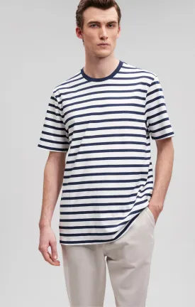 STRIPED CREW NECK T-SHIRT IN NAVY BLAZER