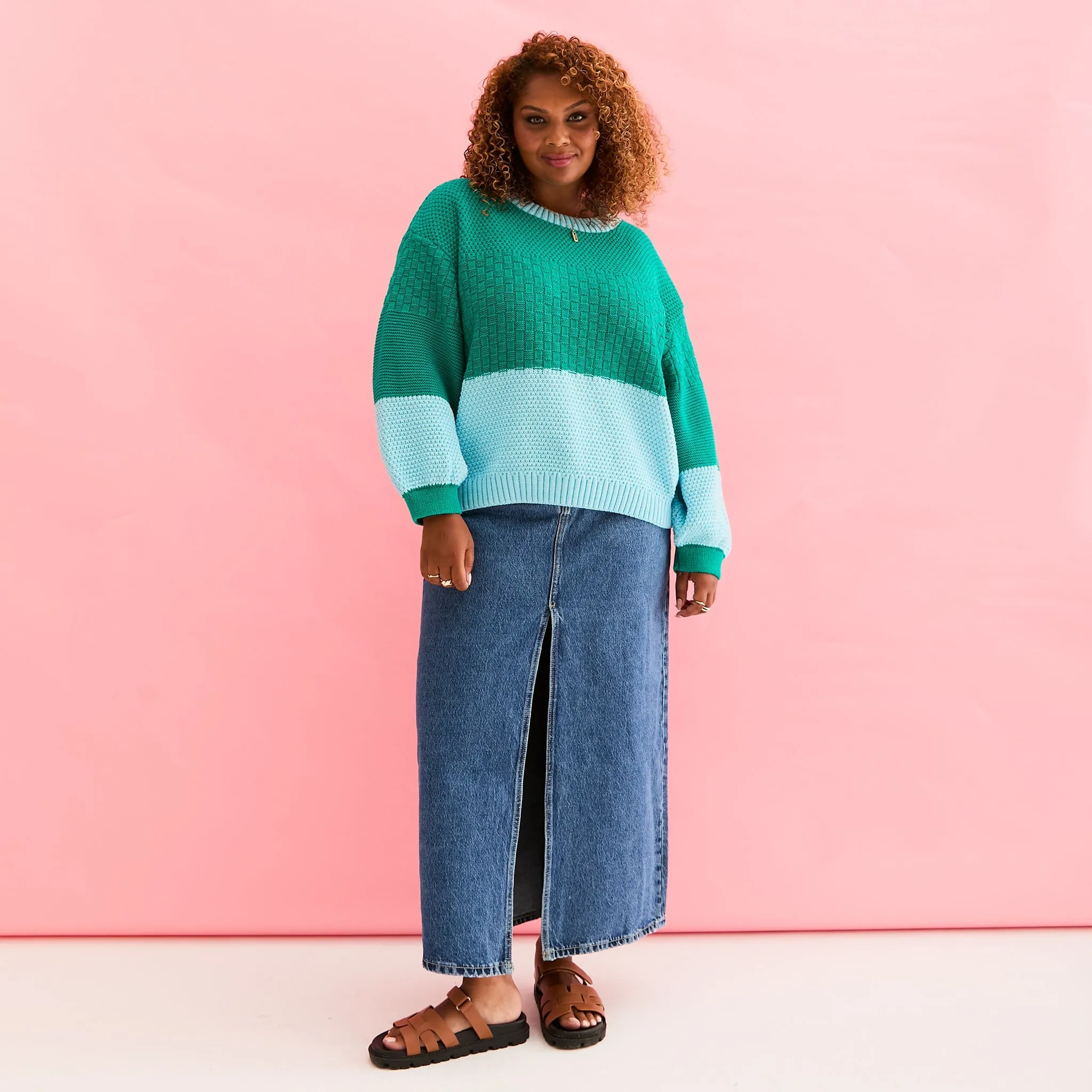 Taz Recycled Cotton Mix Two Tone Jumper - Green