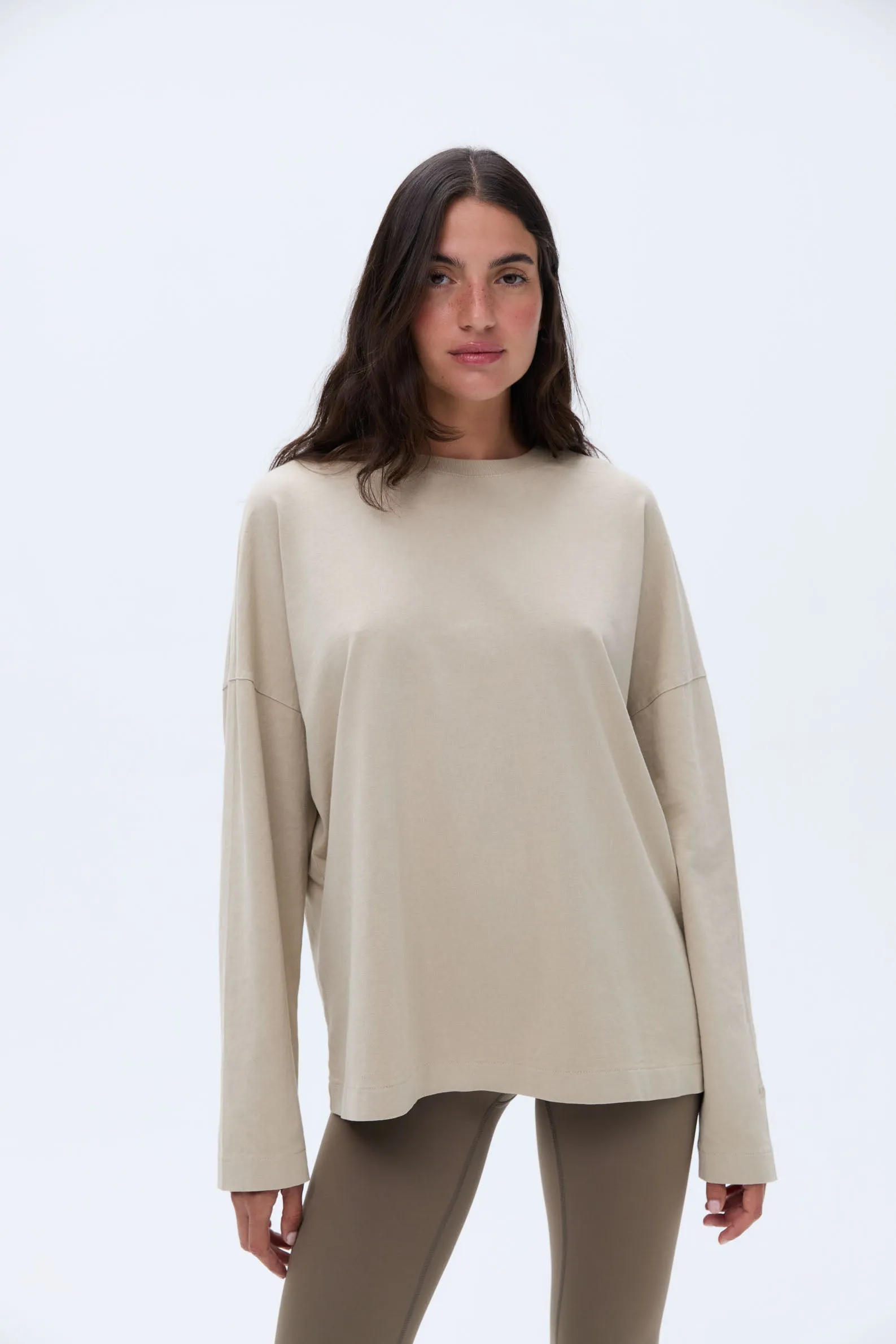 Washed Long Sleeve Oversized T-shirt - Sand